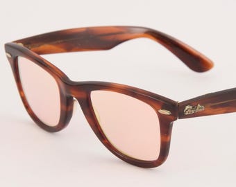 Vintage Ray-Ban Wayfarer Sunglasses | 1980s B&L USA | Tortoiseshell Acetate | Pink Mirror Lenses
