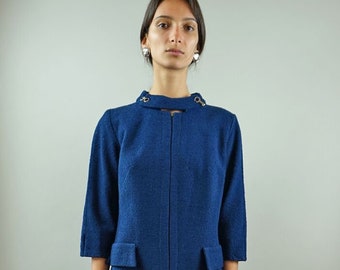 Vintage A-line dress| blue| boucle wool