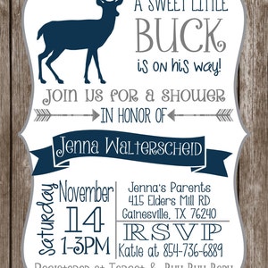 Rustic Deer Baby Shower Invitation, Antler Baby Shower, Woodland Baby Shower, Tribal Deer, Sweet Little Buck, add on Book Request image 2