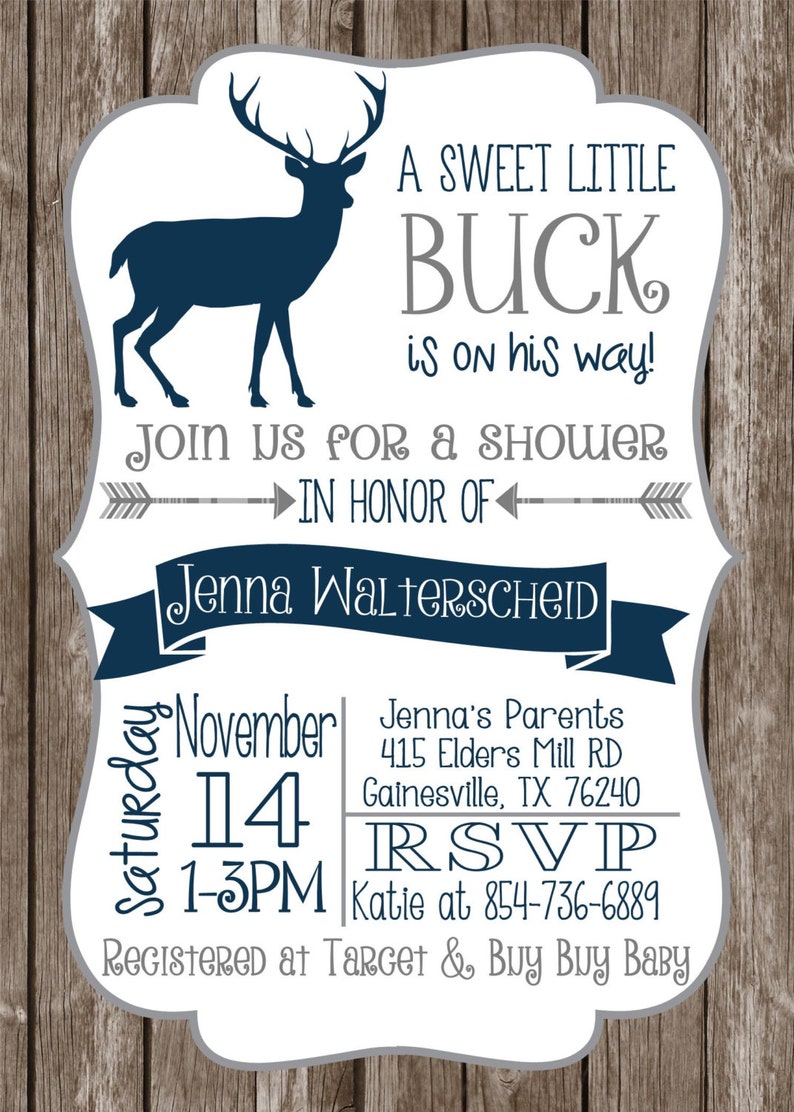 Rustic Deer Baby Shower Invitation, Antler Baby Shower, Woodland Baby Shower, Tribal Deer, Sweet Little Buck, add on Book Request image 2