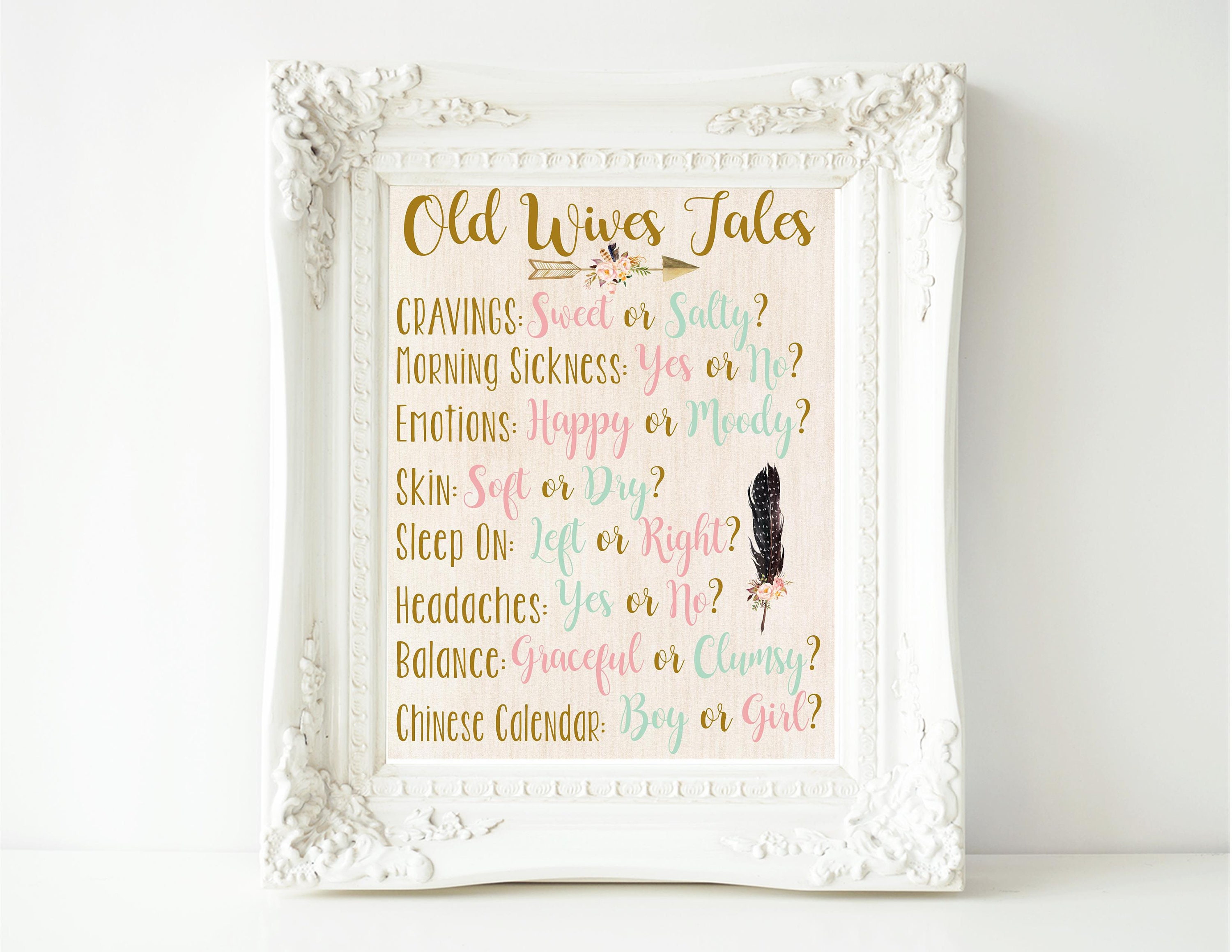 Gender Reveal Sign Bows or Arrows Old Wives Tale Sign Gender