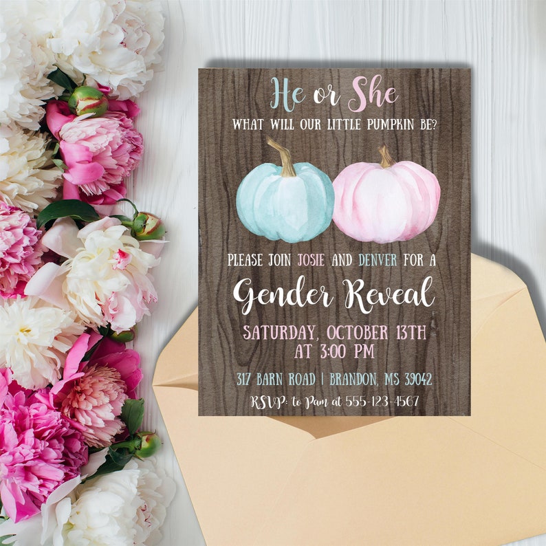 Little Pumpkin Gender Reveal Invitation Baby Gender Reveal Etsy