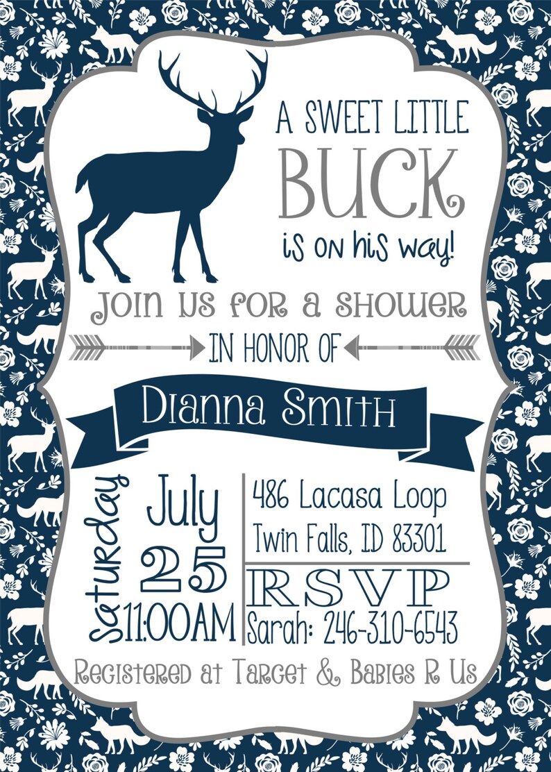 Woodland Deer Baby Shower Invitation Buck Baby Shower Boy Etsy