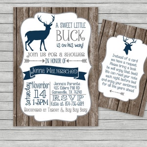 Rustic Deer Baby Shower Invitation, Antler Baby Shower, Woodland Baby Shower, Tribal Deer, Sweet Little Buck, add on Book Request image 1