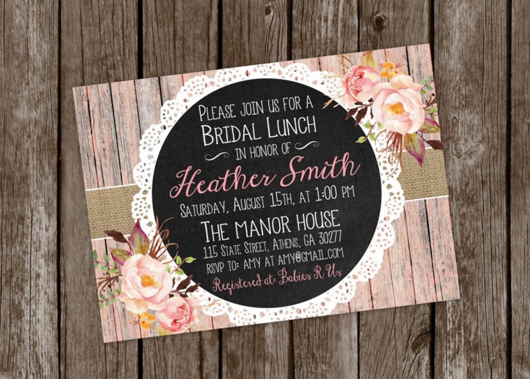 Rustic Chic Bridal Shower Invitation Printable Boho Pink - Etsy