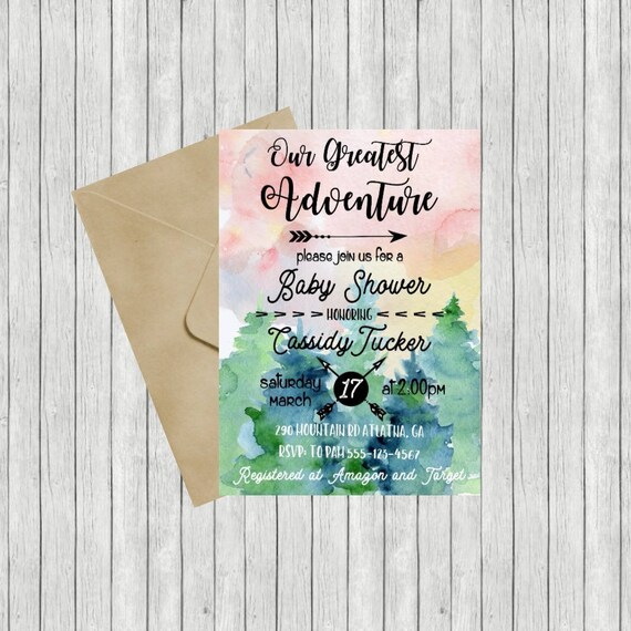 our greatest adventure baby shower invitations