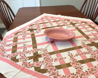 Peach and brown MCM cutter tablecloth