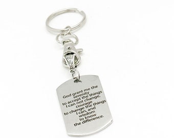 Serenity Prayer Charm Keychain, Serenity Prayer Gift, Serenity Prayer Charm, Recovery Keychain, Recovery Gift, Serenity Courage Wisdom Charm
