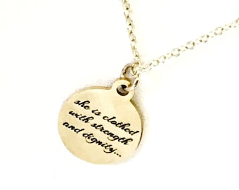 Christian Gift, Christian Necklace, Christian Woman Gift, She Is Clothed With Strength And Dignity Necklace, Gift For Her, Proverbs 31 25
