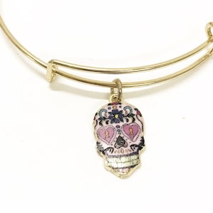 Sugar Skull Bangle, Stacking Bangle, Sugar Skull Bracelet, Sugar Skull Jewelry, Charm Bangle, Expanding Bangle