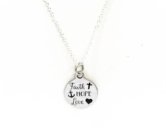 Christian Jewelry, Faith Hope Love Necklace, 1 Cor 13 Scripture Necklace, Gift For Daughter, Scripture Jewelry, Love Jewelry Gift For Her