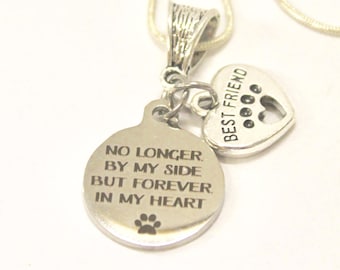 No Longer By My Side But Forever In My Heart Silver Necklace, Loved Pet Memorial Jewelry Gift For Her, Sympathy Pet Remembrance