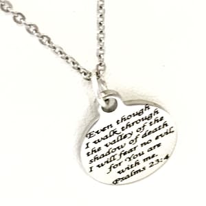 Scripture Jewelry, 23rd Psalm Jewelry, Scripture Necklace, Scripture Charm, I Will Fear No Evil Necklace, Daughter Jewelry Gift