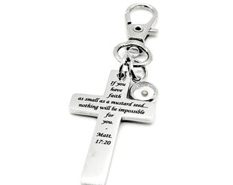Ciondolo a forma di croce con semi di senape, in acciaio inossidabile, regalo cristiano, ciondolo con scrittura Matt 17 20, regalo di fede ispiratore