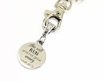 Scripture Gifts, Bible Verse Gifts, She Will Run And Not Grow Weary Keychain, Isaiah 40:31 Gift, Busy Mom Gift, Working Mom Gift For Her