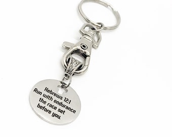 Scripture Gift, Run With Endurance The Race Set Before You Keychain, Hebrews 12 1, Scripture Keychain, Bible Verse Keychain, Scripture Quote