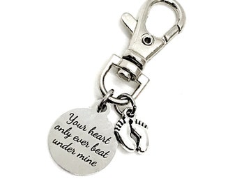 Miscarriage Memorial Charm, Your Heart Only Ever Beat Under Mine, Keychain Charm, Pregnancy Loss Gift, Zipper Pull, Bag Charm, Purse Charm