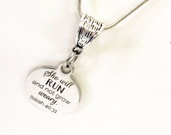 Scripture Jewelry Gift, She Will Run And Not Grow Weary Silver Necklace Gift, Isaiah 40:31 Necklace, Busy Mom Gifts, Busy Woman Gift For Her