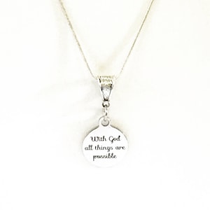 With God All Things Are Possible Necklace, Mark 10:27 Scripture Jewelry Gift, Encouragement Gift, Motivation Gift for Her, Daughter Jewelry