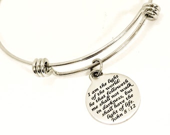 Christian Jewelry, I Am The Light Of The World Bracelet, Light Of Life Jewelry, Christian Scripture Gift, John 8 12 Bracelet, Christian Gift