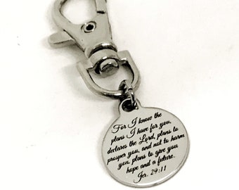 Bag Charm, Purse Charm, For I Know The Plans I Have For You Charm, Jeremiah 29 11 Charm, Scripture Quote, Planner Charm, Christian Gift