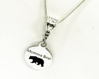 Momma Bear Necklace, Mama Bear Jewelry, Momma Bear Pendant Necklace, Gift For Mom, New Mom Gift, Mama Bear Gift, Momma Bear Gift For Her