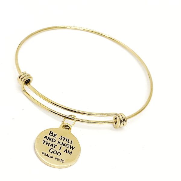 Scripture Gifts, Be Still And Know That I Am God Charm Bracelet, Stacking Bangle, Psalm 46 10, Scripture Quote, Christian Gift, Gift For Her