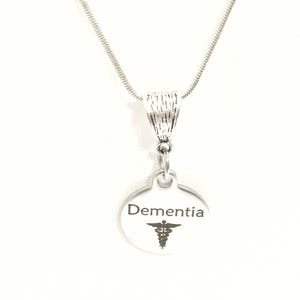 Dementia Necklace, Dementia Medical Condition Necklace, Dementia Awareness Engraved Pendant Necklace, Medical ID Jewelry, Dementia Jewelry image 1