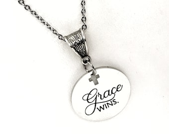 Regalo cristiano, collana Grace Wins, grazia di Dio, grazia cristiana, gioielli della fede, regalo di gioielli cristiani, collana della fede, dona grazia