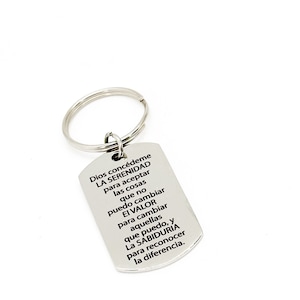 Porte-clés espagnol sérénité prière Dog Tag, cadeau de récupération, cadeau pour lui, hispanophone, cadeau pour elle, cadeau de prière, sérénité courage, sagesse