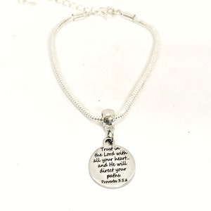 Christian Bracelet, Trust In The Lord With All Your Heart Bracelet, Christian Jewelry, Christian Gift, Proverbs 3 5 6, Scripture Bracelet