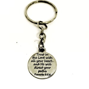 Christian Keychain, Trust In The Lord With All Your Heart Keychain, Prov 3 5 and 6 Charm, Christian Gift, Bible Verse Gift, Scripture Gift