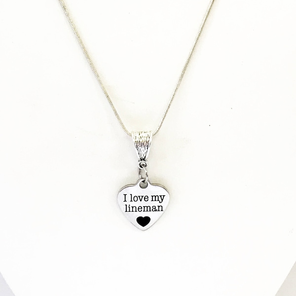 I Love My Lineman Silver Necklace, Lineman Wife Jewelry Gift, Lineman Girlfriend, Thankful for Linemen, Supporting Linemen, Wife of Lineman