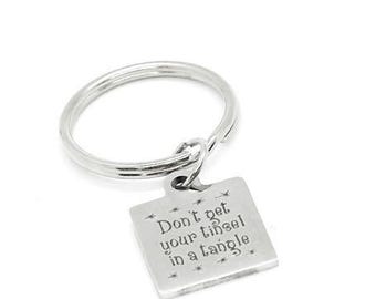 Dont Get Your Tinsel In A Tangle Keychain, Stainless Steel Christmas Holiday Gift Funny Stocking Stuffer 19mm Charm