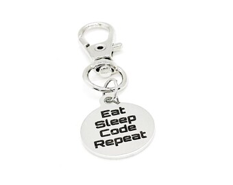 Eat Sleep Code Repeat Clip On Charm, Computer Science CS College Student, New Job, Programming, Developer, Bag Charm, Backpack Charm