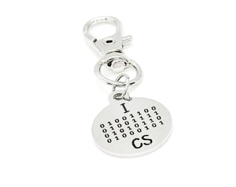 Dije de clip "Me encanta la informática", código binario, estudiante universitario de informática, nuevo trabajo, programación, desarrollador, dije para bolso, dije para mochila