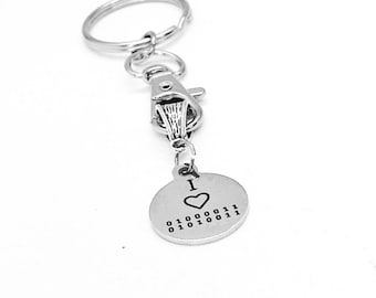 I Love CS Charm Keychain, Binary Code, Computer Science, Computer Programmer, College Student, Daughter Gift, Son Gift, Going To College