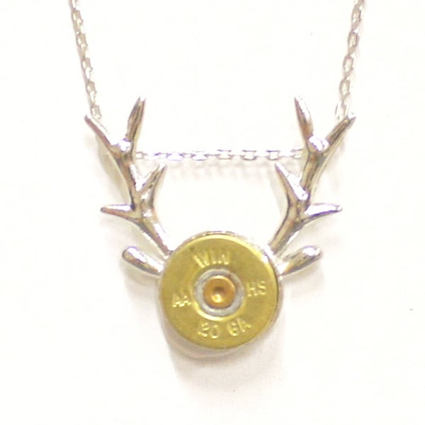 Deer Antlers Shotgun Shell Necklace, Country Western Shotgun Shell Jewelry Gift For Her, Hunting Jewelry, Deer Horns Jewelry Girlfriend Gift