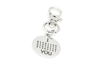 I Love You Clip On Charm, Binary Code, Computer Nerd, CS College Student, New Job, Programming, Developer, Bag Charm, Backpack Charm