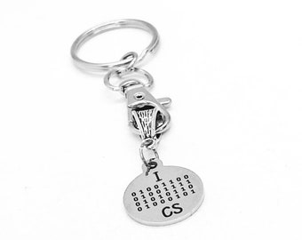 I Love CS Binary Code Charm Keychain, Computer Science, Computer Programmer, College Student, Daughter Gift, Son Gift, Going To College