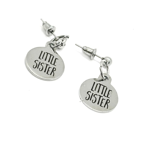 Little Sister Charm Earrings, Family Gift, Gift for Her, Sister Jewelry, Sister Birthday, Sister Christmas, Gift For Sister, Sorority Gifts