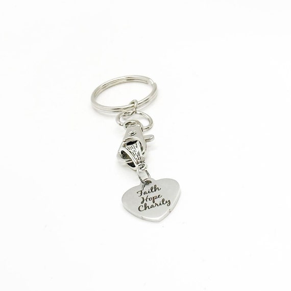 Faith Hope Charity Charm Keychain, 1 Cor 13, Faith Gift, Gift For Her, Daughter Gift, Baptism Gift, Going To College, Son Gift, Gift For Him