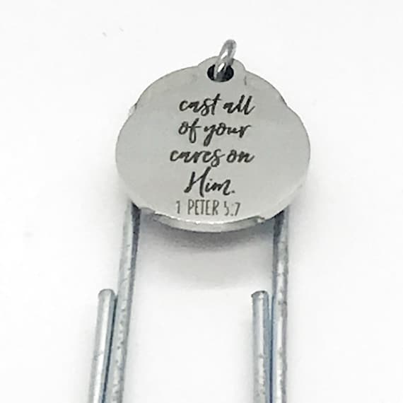 Bookmark Gift, Cast All Of Your Cares On Him Bookmark, 1 Peter 5 7 Bookmark, Christian Bookmark, Christian Sympathy Gift, Bible Verse Gift