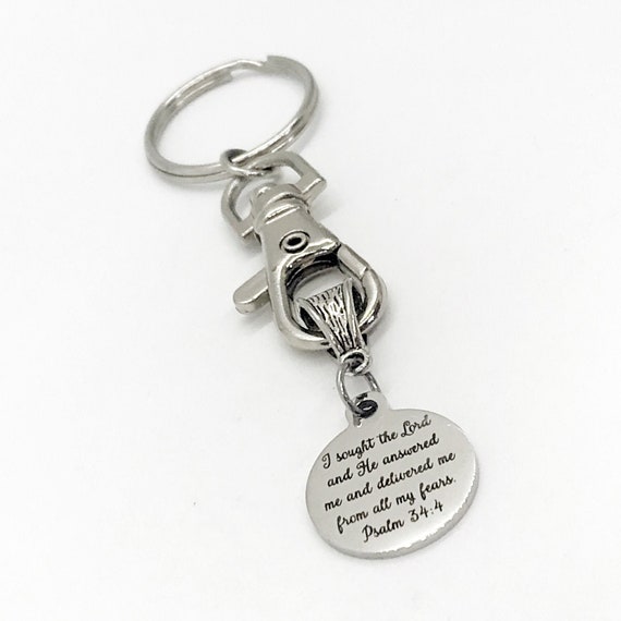 Christian Gift, Christian Keychain, I Sought The Lord And He Delivered Me, Psalm 34 4 Keychain, Scripture Keychain, Bible Verse Gift