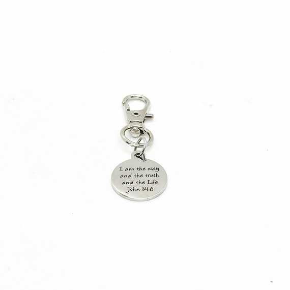 John 14 6 Scripture Clip On Charm Stainless Steel Faith Charm Bible Verse Bag Charm Christian Gift Inspirational Accessory