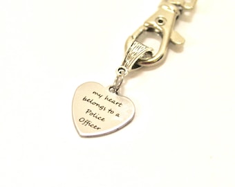 My Heart Belongs To A Police Officer Keychain, Police Wife Gift, Police Officer Wife Gift, Gift For Her, Wife Jewelry Gift, Keychain Gift