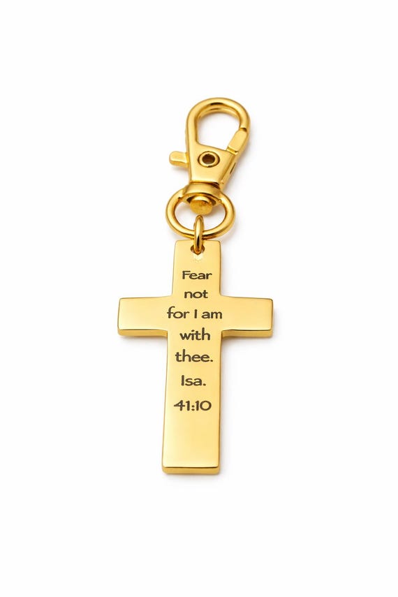 Fear Not I Am With Thee Gold-Plated Cross Charm