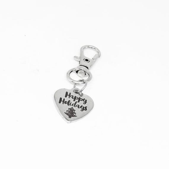 Happy Holidays Stainless Steel Heart Engraved Clip On Charm Christmas Gift