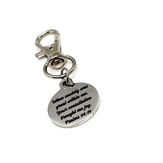 When I Am Anxious God Brings Me Joy Clip On Charm, Psalm 94 19, Believer Gift, Christian, Faith, Scripture Quote, Bible Verse, Bag Charm