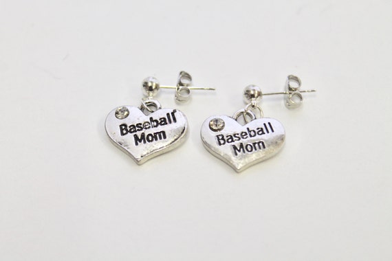 Baseball Mom Heart Earrings, Baseball Mom Earrings, Baseball Earrings, Gift For Her, Gift For Mom, Girlfriend Gift, Baseball Mom Gift